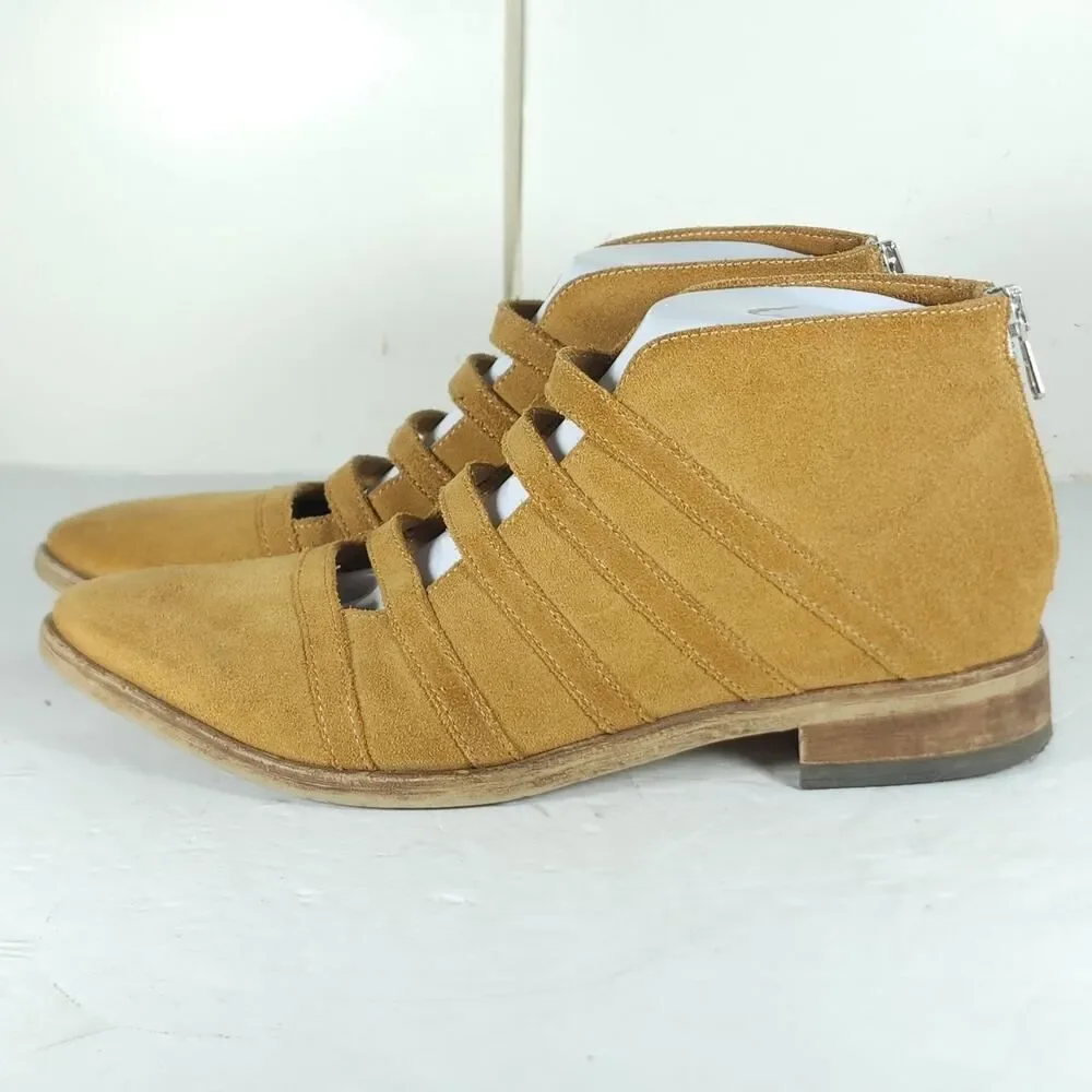 FREE PEOPLE Women's Swept Away 39 US8,5 Tan Suede Cutout Back Zip Ankle Booties - Picture 2 of 16